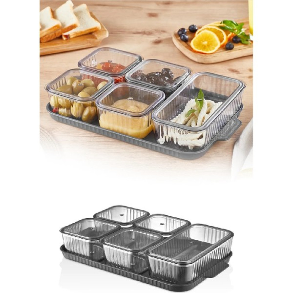 Stile Cucina 5 Bölmeli Kapaklı Kahvaltılık Seti Akrilik - Gri Kahvaltı Takımı Fiyatı