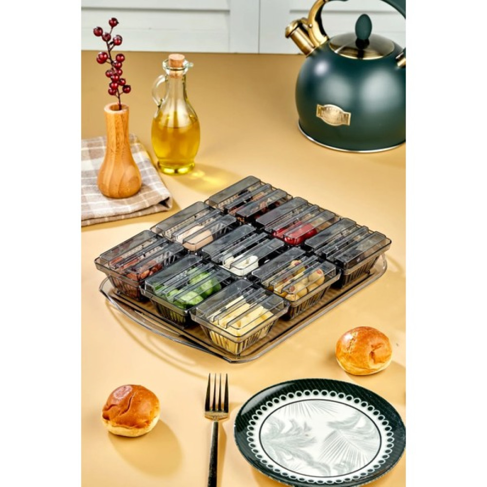 Stile Cucina 9 Kare Tepsili Bölmeli Kullanışlı Kahvaltılık Seti Akrilik Kahvaltı Takımı Fiyatı