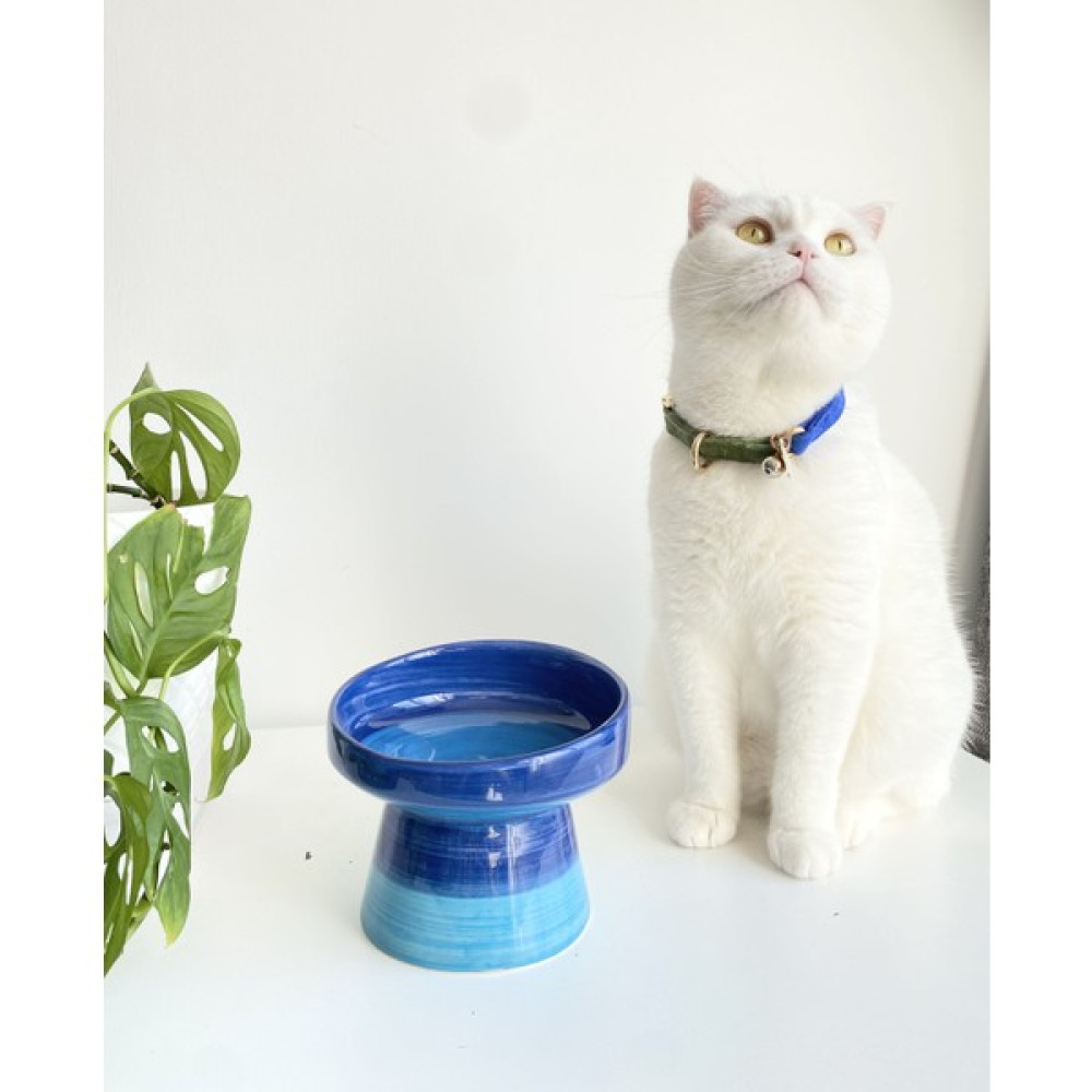 Stilin Bu Kedi Mama Kabı El Yapımı Seramik Gökkuşağı Mavi Vazo Fiyatı