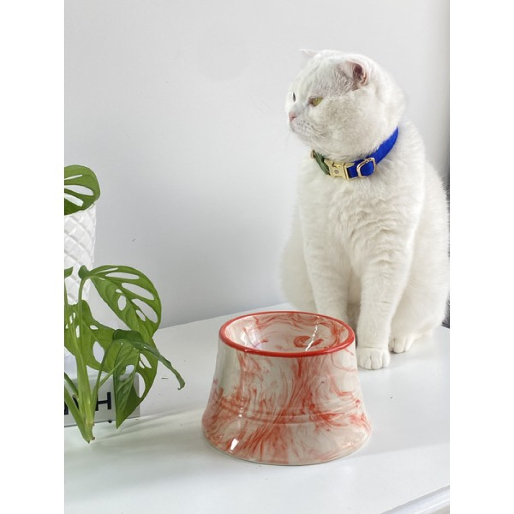 Stilin Bu Seramik Kedi ve Köpek Mama Su Kabı Colorful Moon Bowl (Turuncu Çizgili -Ebru Desen) Evcil Hayvan Ürünleri Fiyatı