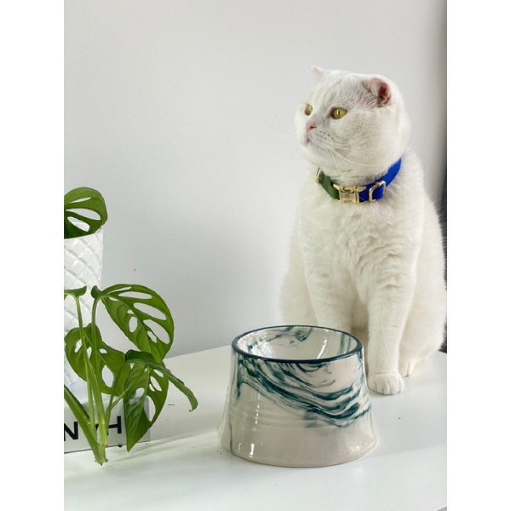 Stilin Bu Seramik Kedi ve Köpek Mama Su Kabı Colorful Moon Bowl (Yeşil Çizgili -Ebru Desen) Evcil Hayvan Ürünleri Fiyatı
