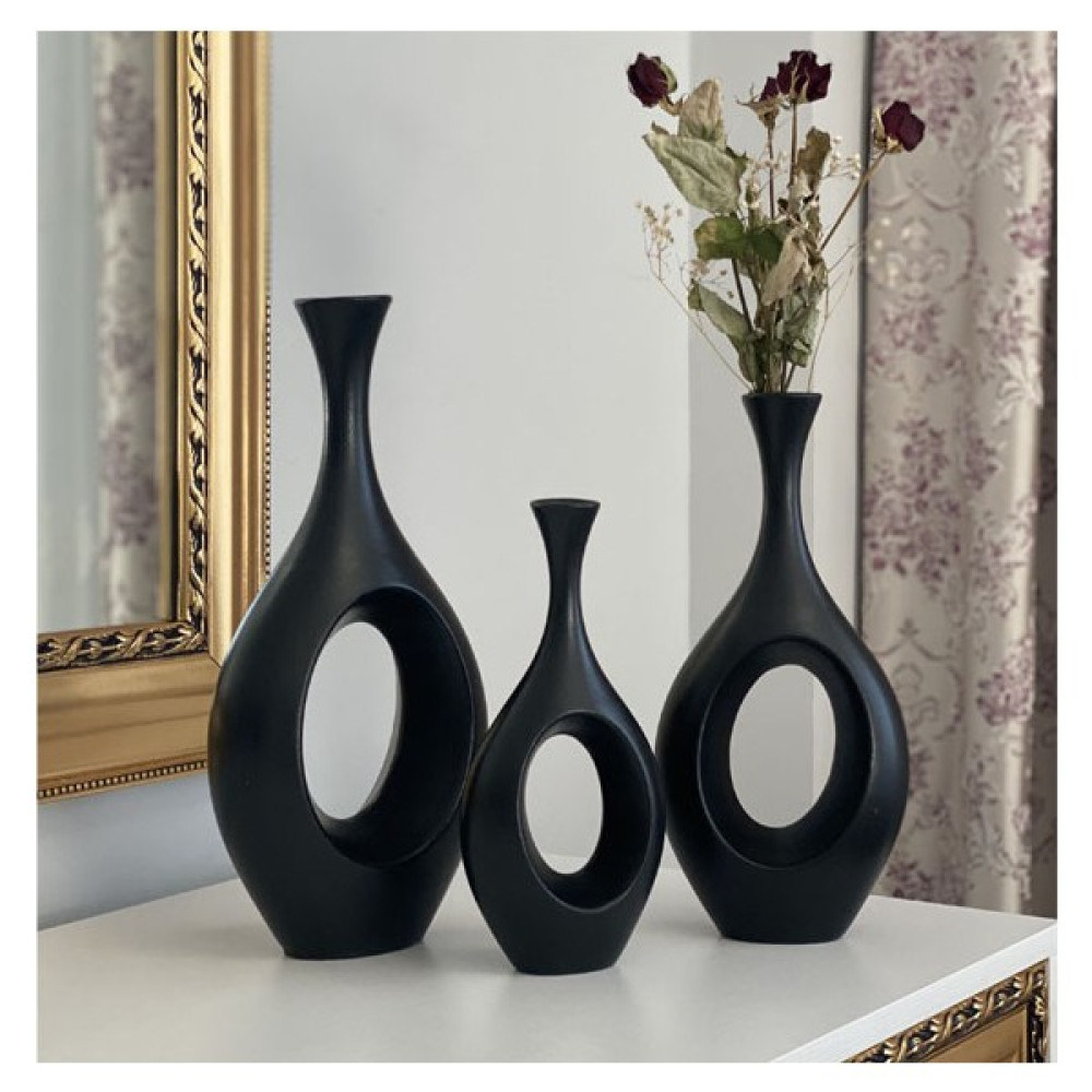 Stilin Bu Seramik Vazo El Yapımı Bohem Hitit 35X30X25 cm Siyah Renk Vazo Fiyatı