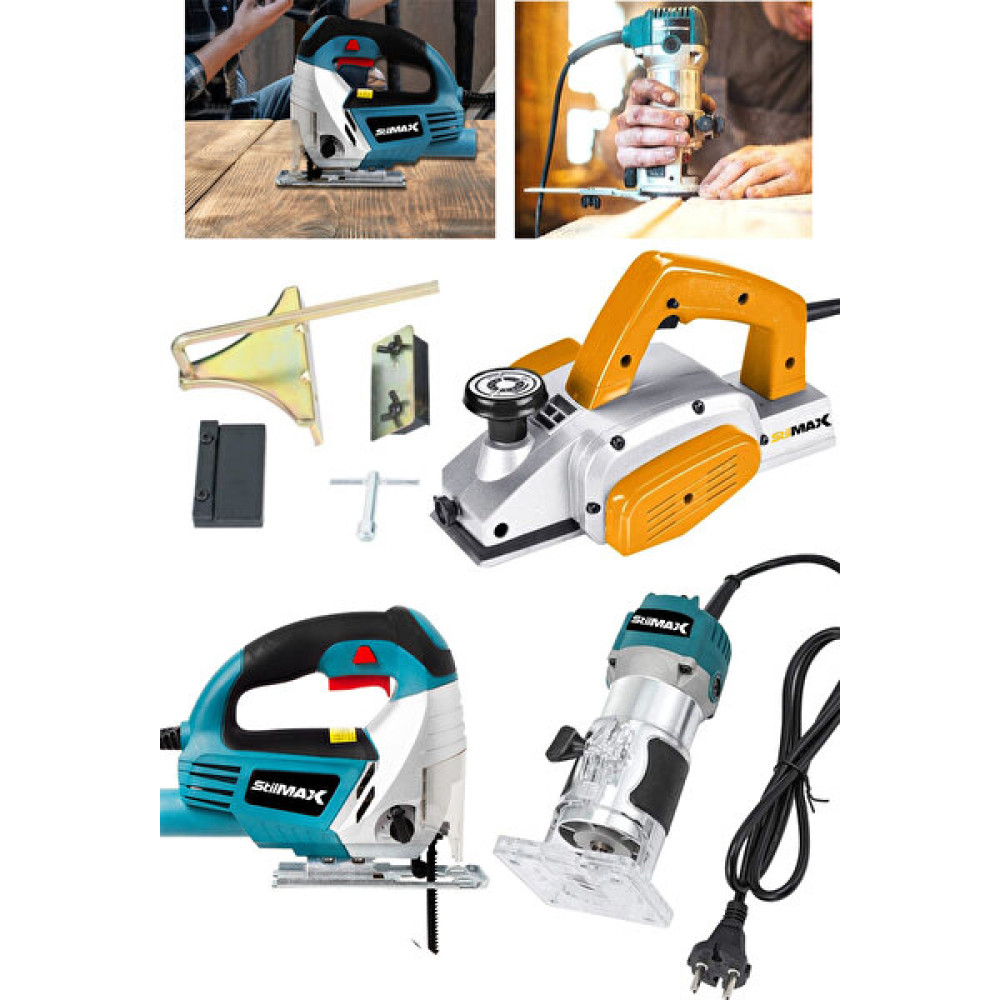 Stilmax 3'lü Usta Seti Freze Formika Açma + Ahşap Rendeleme Planya Makinesi +Ahşap Kesme Dekupaj Çantalı Set Testereler Fiyatı