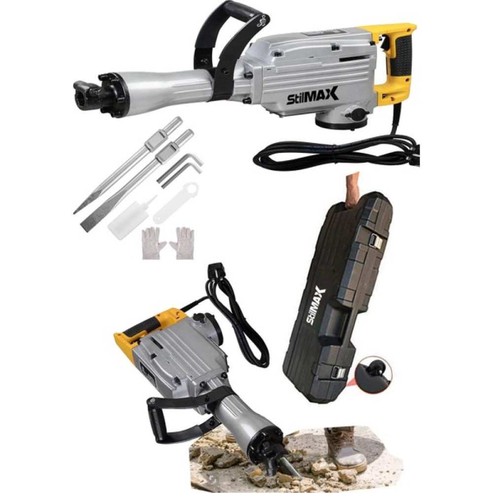 Stilmax Ağır Hizmet Tipi Elektrikli Yıkım Beton 19KG Kırıcı 68J 5000W Taşıma Çantalı + Sivri Yassı Keski Uç Kırıcı Deliciler & Kırıcılar Fiyatı