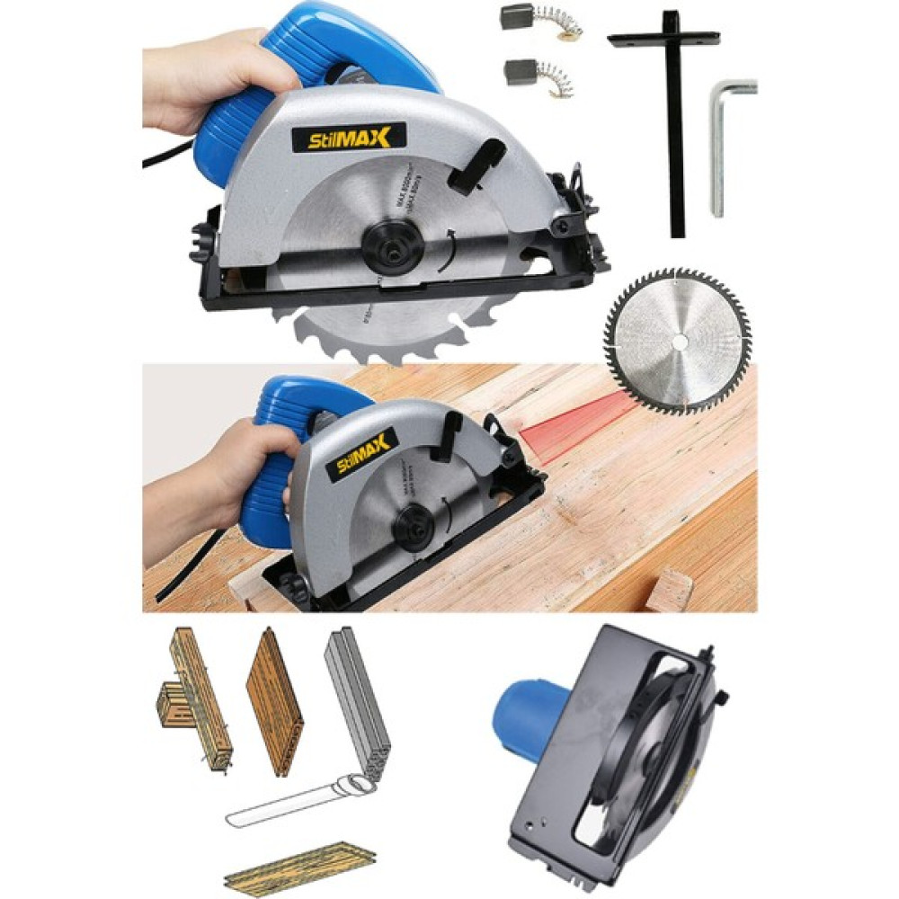 Stilmax Metal Çift Dişli Sistem Bakır Motor Ahşap Sunta Kesme Daire Testere Makinesi 1600 Watt 185 Mm Testereler Fiyatı