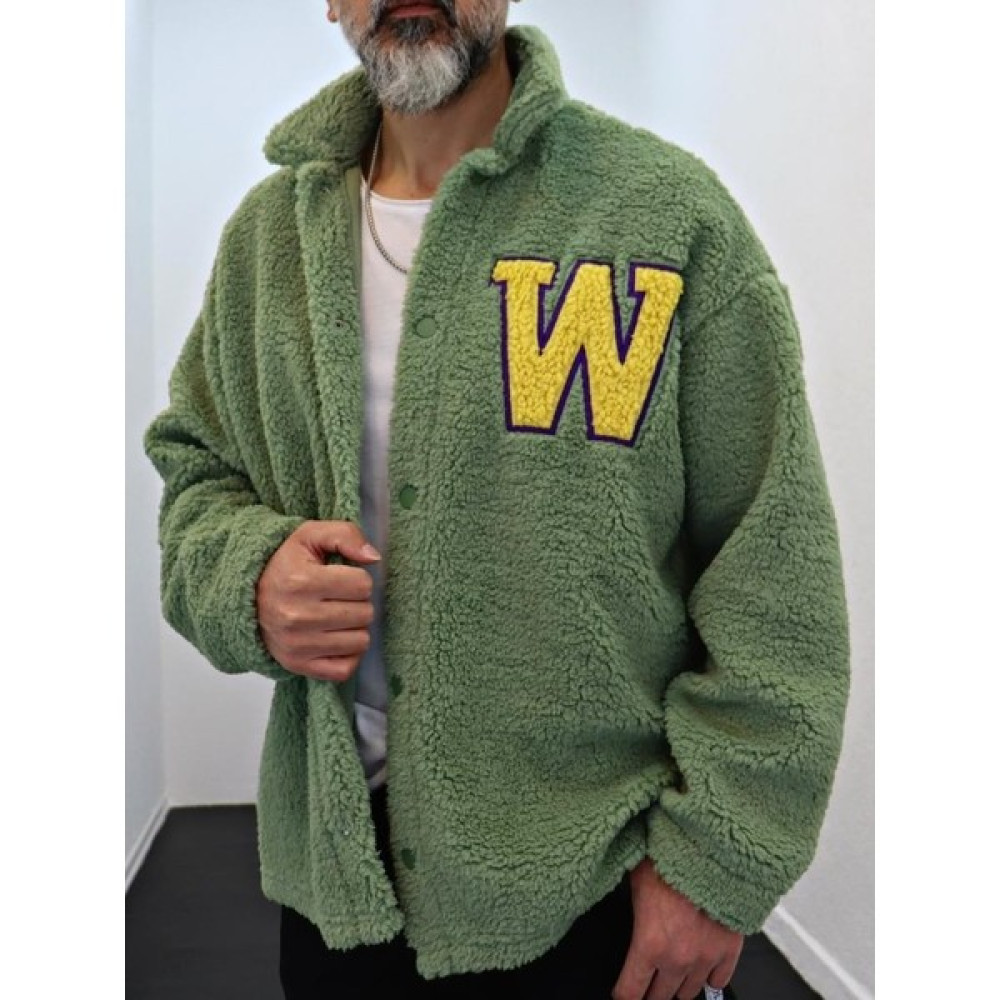 StilStop Oversize Çıt Çıtlı W Peluş Kolej Ceket Yeşil Erkek Ceket Fiyatı