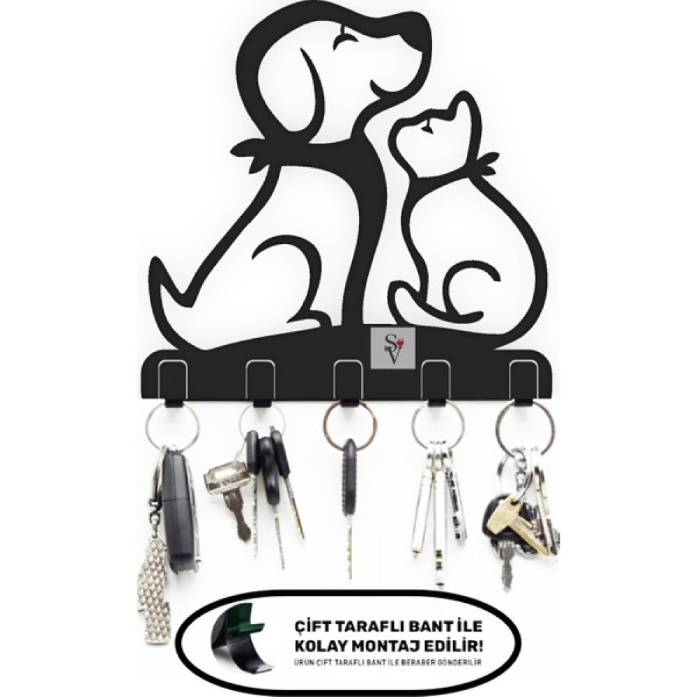 Stilvoll ( Dog And Cat ) Metal Duvar Anahtar Askılığı - Dekor Banyo Askılık Anahtarlık. - Mat Siyah Eşya Saklama / Düzenleme Fiyatı