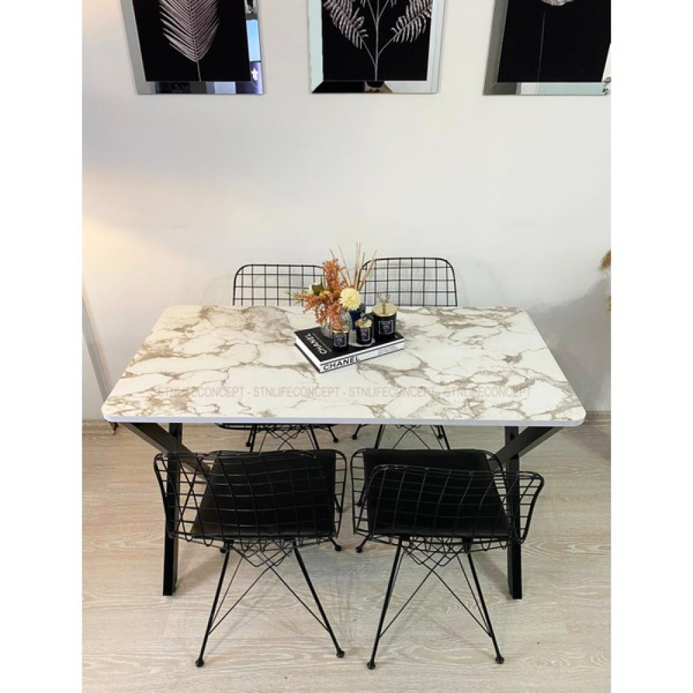 STN Life Concept Mutfak Masa Takımı 60X120CM x Metal Ayaklı Masa Seti Yemek Masası 4 Tel Sandalyeli Masa - Sandalye Seti / Takımı Fiyatı