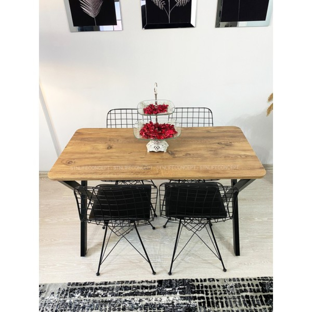 STN Life Concept Mutfak Masa Takımı 60X120CM x Metal Ayaklı Masa Seti Yemek Masası 4 Tel Sandalyeli Atlantik Çam Masa - Sandalye Seti / Takımı Fiyatı