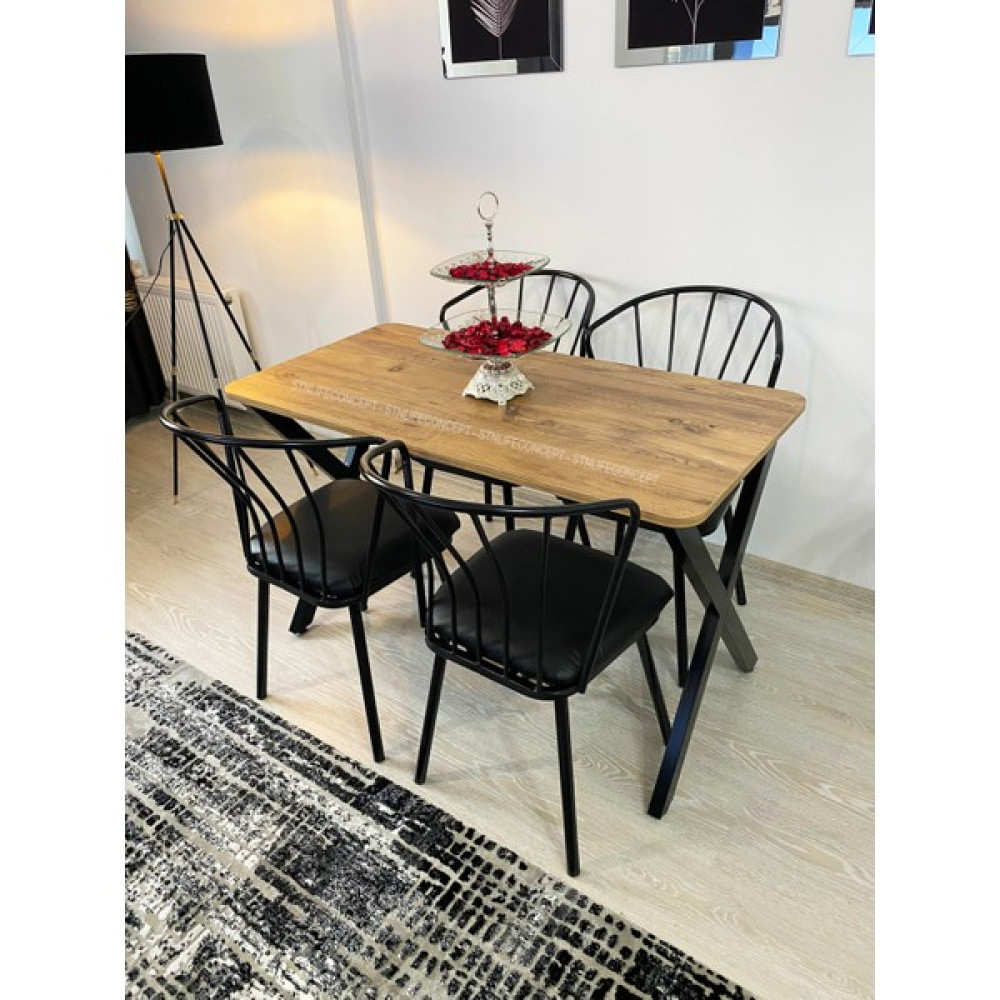 STN Life Concept Mutfak Masa Takımı 60X120CM Yemek Masası 4 Güneş Sandalye Deri x Metal Ayaklı Masa Seti Atlantik Çam Masa - Sandalye Seti / Takımı Fiyatı