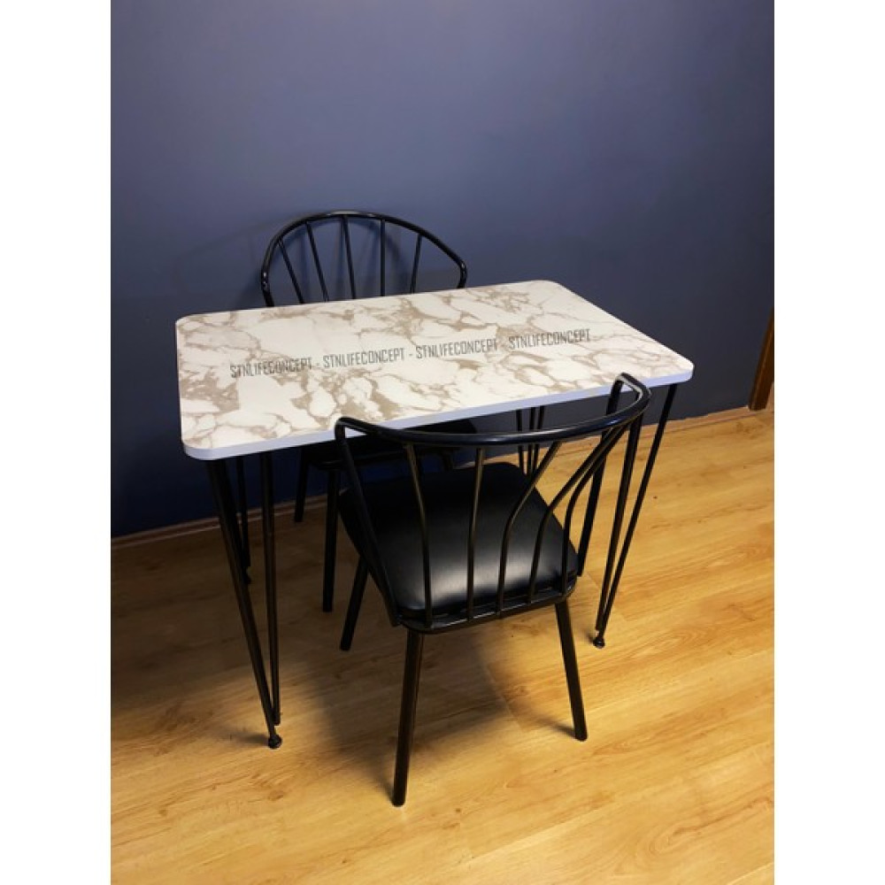 STN Life Concept Mutfak Masa Takımı 60X90CM Yemek Masası Cafe Masası 2 Adet Güneş Sandalye Deri 1 Adet Masa Beyaz Mermer Desen - Renkli Masa - Sandalye Seti / Takımı Fiyatı