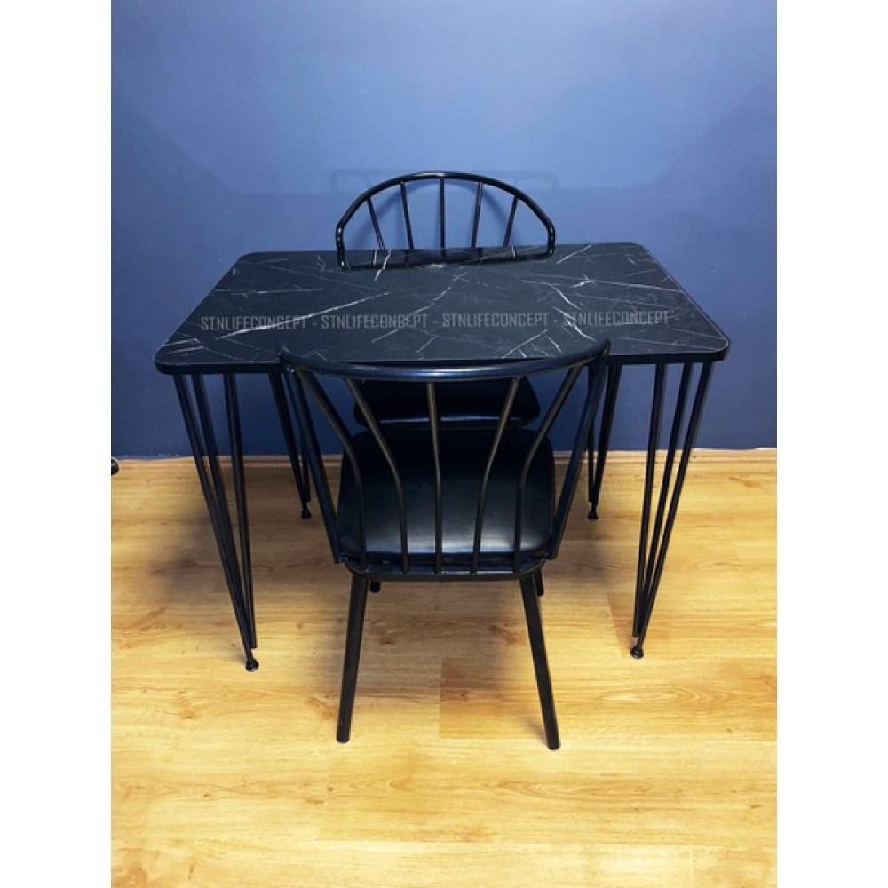 STN Life Concept Mutfak Masa Takımı 60X90CM Yemek Masası Cafe Masası 2 Adet Güneş Sandalye Deri 1 Adet Masa Siyah Mermer - Renkli Masa - Sandalye Seti / Takımı Fiyatı