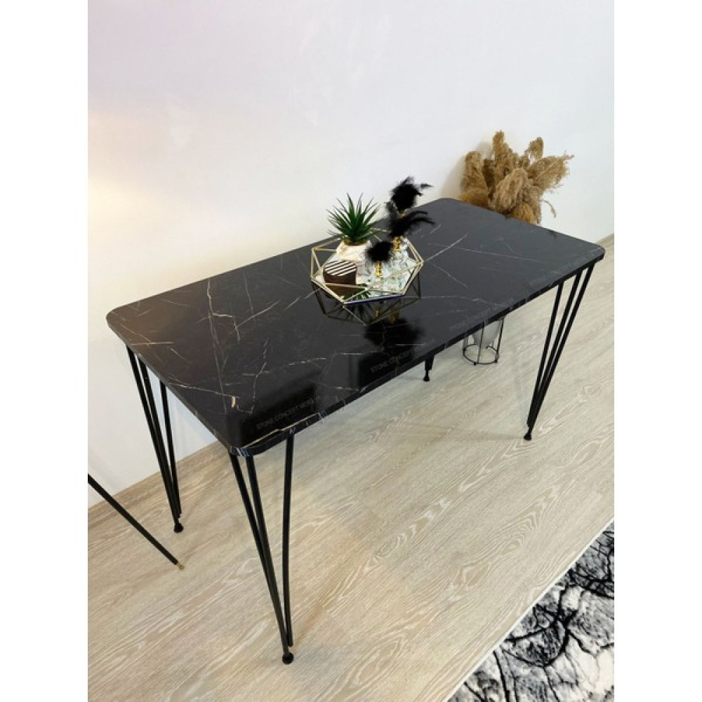 STN Life Concept Mutfak Masası Metal Ayaklı 60X120CM Balkon Masası Çalışma Masası Siyah Mermer - Renkli Yemek & Mutfak Masası Fiyatı
