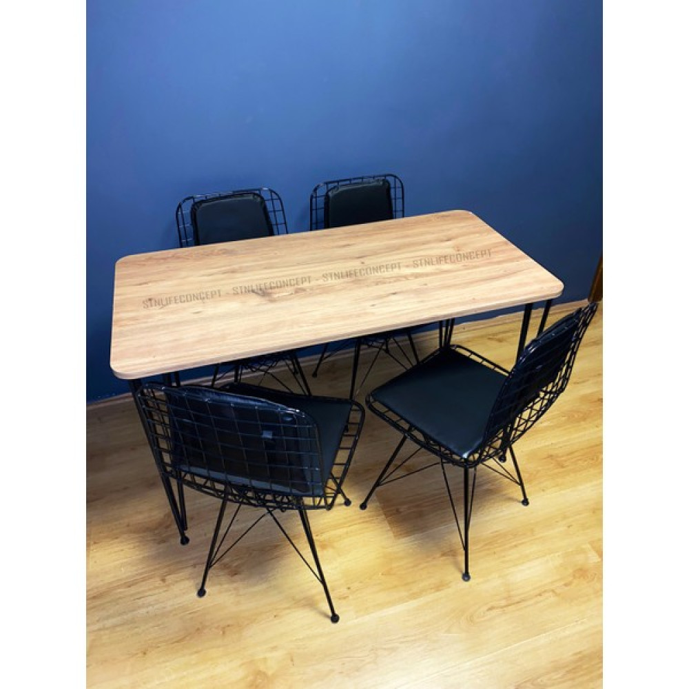 STN Life Concept Mutfak Masası Yemek Masa Takımı Sırt Minderli 4 Adet Tel Sandalye 1 Adet Masa 60X120 Çam - Renkli Masa - Sandalye Seti / Takımı Fiyatı