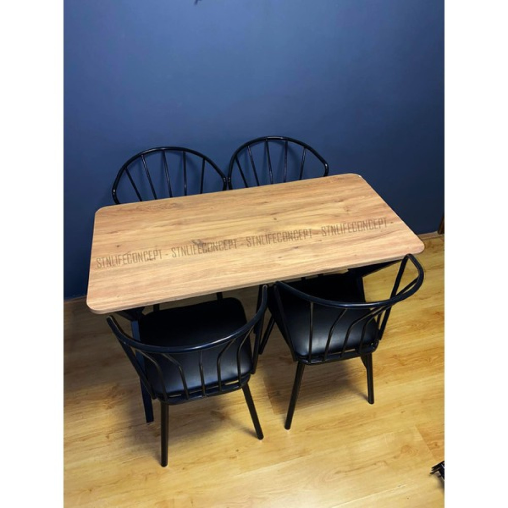 STN Life Concept Yemek Masa Takımı 60X120CM Mutfak Masası Cafe Masası 4 Adet Güneş Sandalye Deri 1 Adet Masa Atlantik Çam - Renkli Masa - Sandalye Seti / Takımı Fiyatı