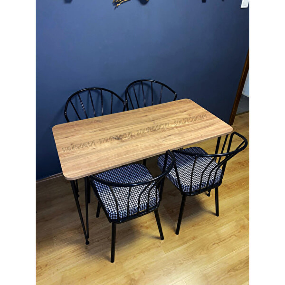 STN Life Concept Yemek Masa Takımı 60X120CM Mutfak Masası Cafe Masası 4 Adet Güneş Sandalye Kumaş 1 Adet Masa - Renkli Masa - Sandalye Seti / Takımı Fiyatı