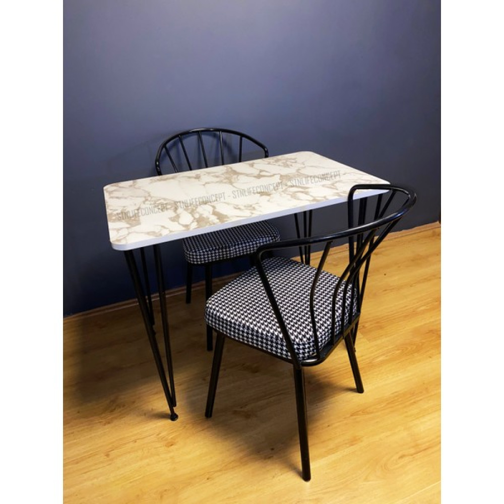 STN Life Concept Yemek Masa Takımı 60X90CM Mutfak Masası Cafe Masası 2 Adet Güneş Sandalye Kumaş 1 Adet Masa Siyah Mermerdesen - Renkli Masa - Sandalye Seti / Takımı Fiyatı