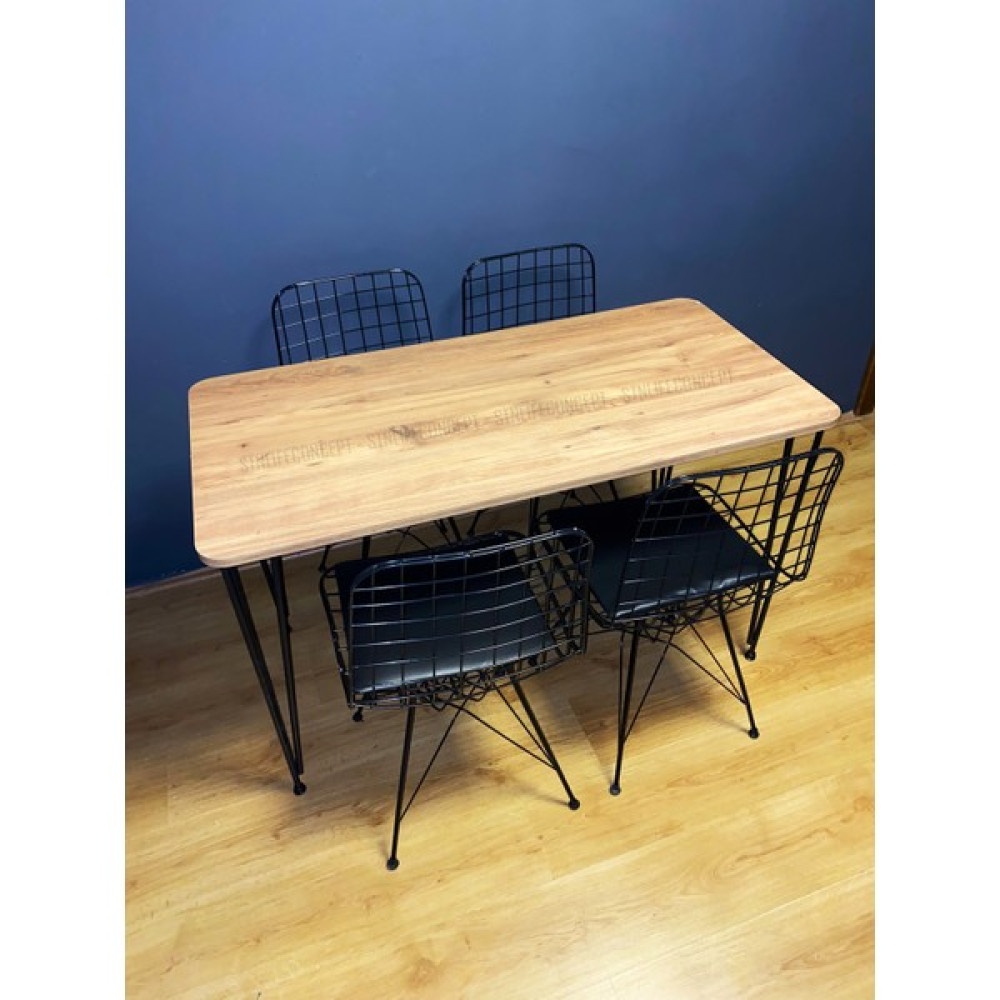 STN Life Concept Yemek Masa Takımı Mutfak Masası Cafe Masası 4 Adet Tel Sandalye 1 Adet Masa 60X120 Atlantik Çam - Renkli Masa - Sandalye Seti / Takımı Fiyatı