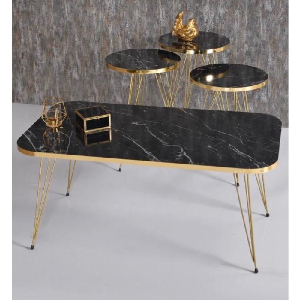 stnlifeconcept 3lü Yuvarlak Zigon Sehpa ve Kare Orta Sehpa Seti Siyah Gold Zigon Sehpa Fiyatı