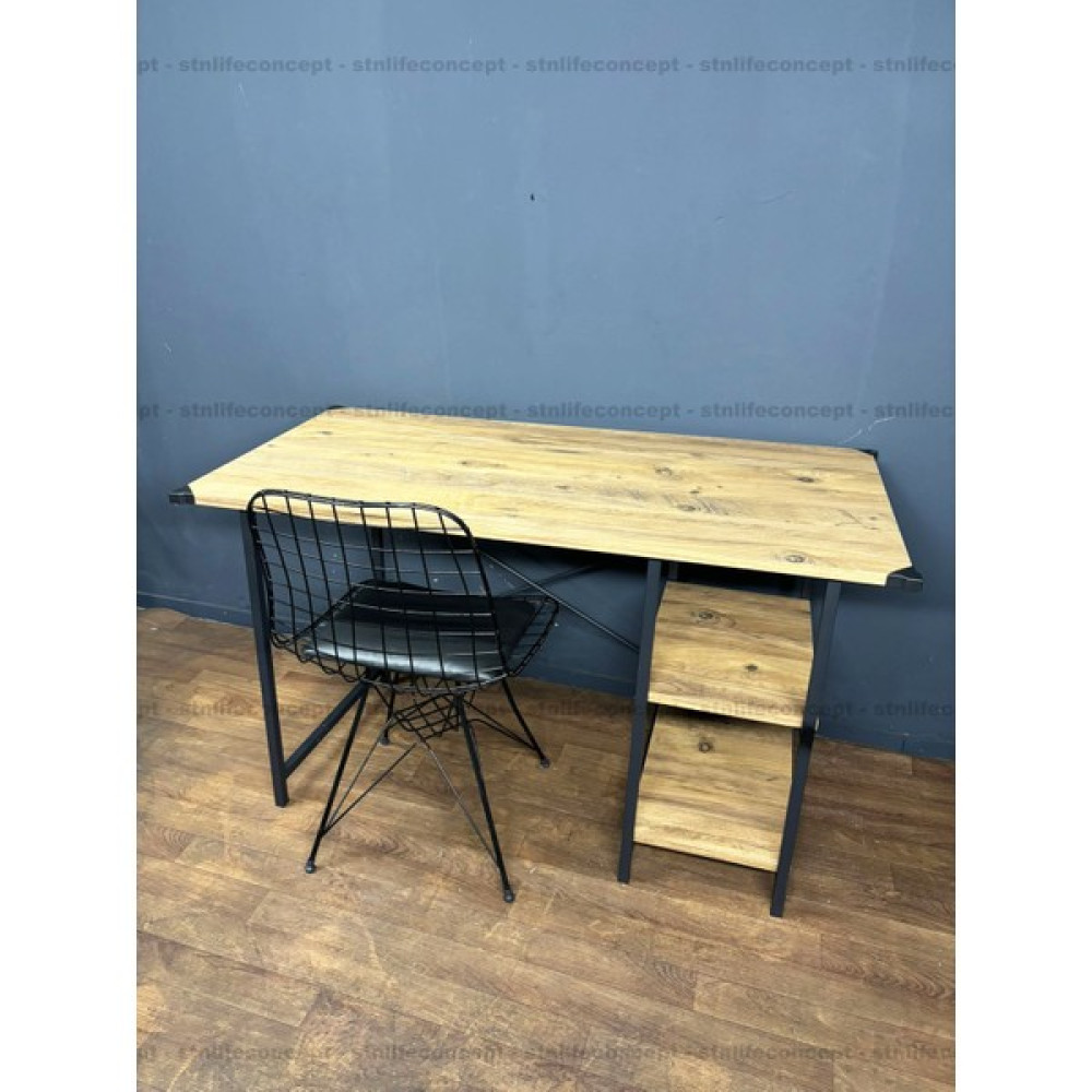 stnlifeconcept 60X120CM Çalışma Masası ve Tel Sandalye Seti Şık Çalışma Ortamı - Atlantik Çam Çalışma Masası Fiyatı