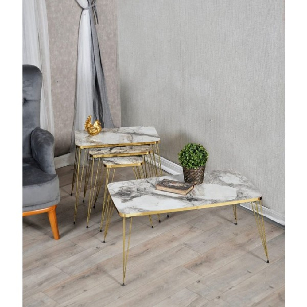 stnlifeconcept Orta Sehpa ve 3lü Kare Zigon Sehpa Seti Gold Efes Zigon Sehpa Fiyatı