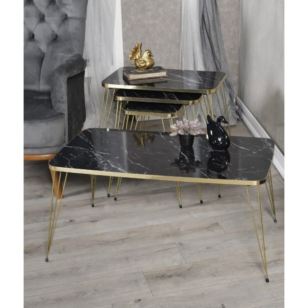 stnlifeconcept Orta Sehpa ve 3lü Kare Zigon Sehpa Seti Gold Siyah Zigon Sehpa Fiyatı