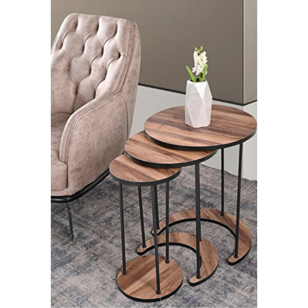 stnlifeconcept Stn Zigon Sehpa Servis Sehpası 3lü Set Metal Ayaklı Zigon Ceviz Zigon Sehpa Fiyatı