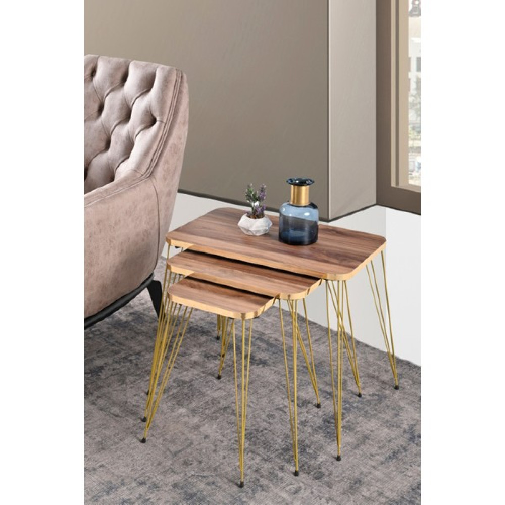 stnlifeconcept Zigon Sehpa 3lü Kare Servis Sehpası Gold Ayak Ceviz Zigon Sehpa Fiyatı