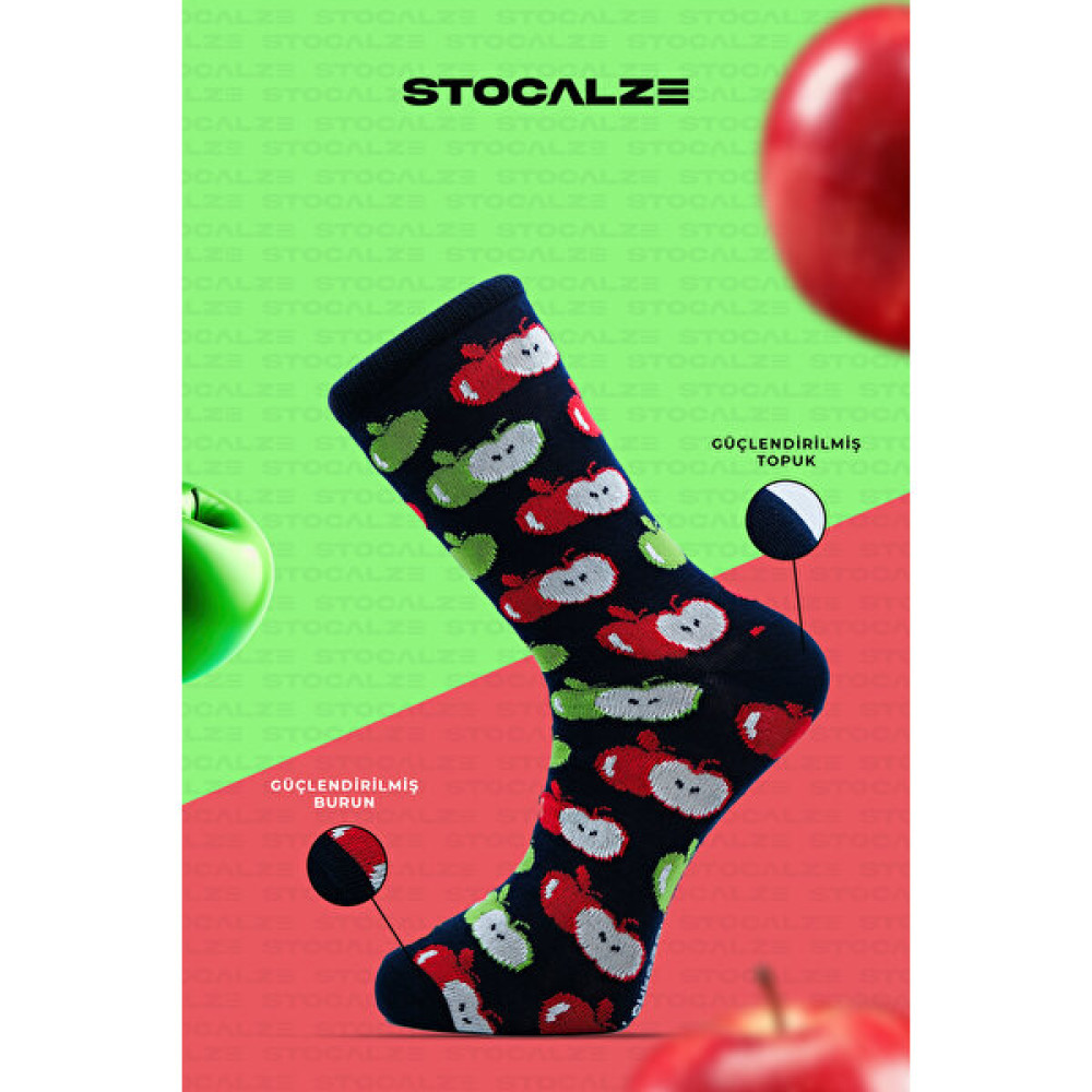 Stocalze Organik Pamuklu Renkli ve Elma Desenli 5'li Çorap Kutulu Set. Çorap (Outdoor) Fiyatı