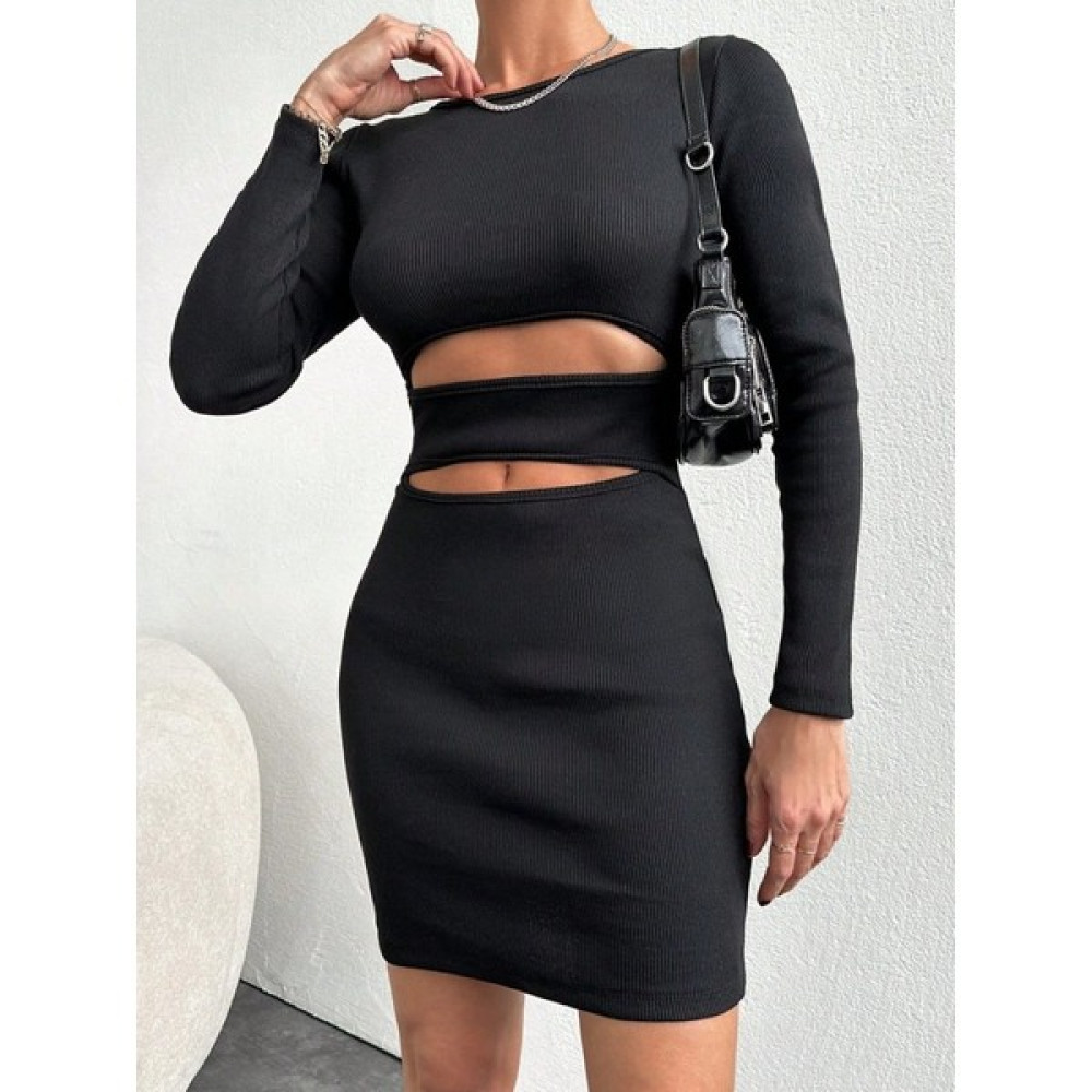 Stock Mount Kadın Uzun Kollu Bisiklet Yaka Bel Dekolteli Kaşkorse Mini Boy Elbise Elbise Fiyatı
