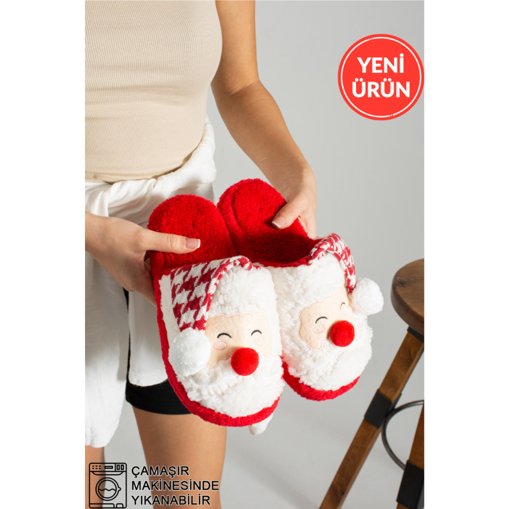 STOCON Noel Baba Figürlü Pofuduk Ev Terliği Yılbaşı Özel Tasarım Ev Terliği Kaydırmaz Taban 38-39 Beden Unisex Sandalet Fiyatı