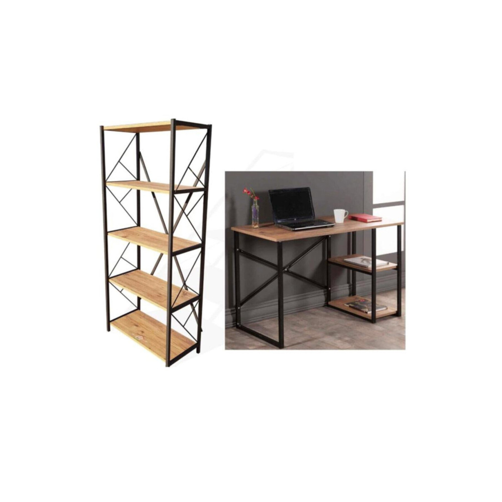 STONE CONCEPT MOBİLYA 5 Raflı Kitaplık Ve Çalışma Masası 2li Set Çam Çalışma Masası Fiyatı