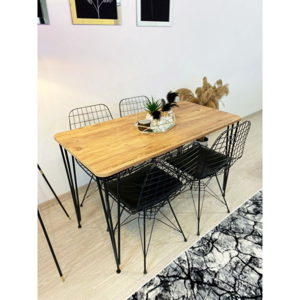 Stone Concept Mobilya Yemek Masa Takımı Mutfak Masası Cafe Masası 4'lü Tel Sandalye + Masa 60 x 120 cm Atlantik Çam Masa - Sandalye Seti / Takımı Fiyatı