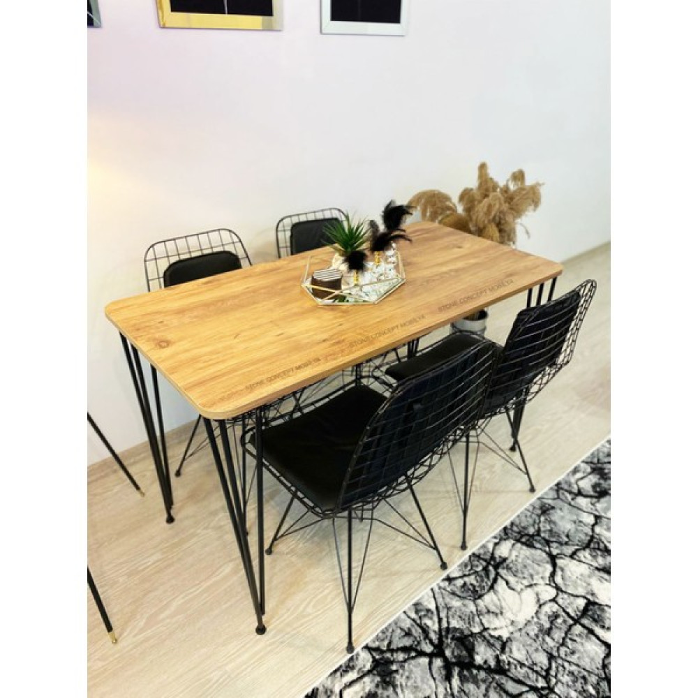 Stone Concept Mobilya Yemek Masa Takımı Mutfak Masası Sırt Minderli 4'lü Tel Sandalye Masa 60 x 120 cm Çam Masa - Sandalye Seti / Takımı Fiyatı