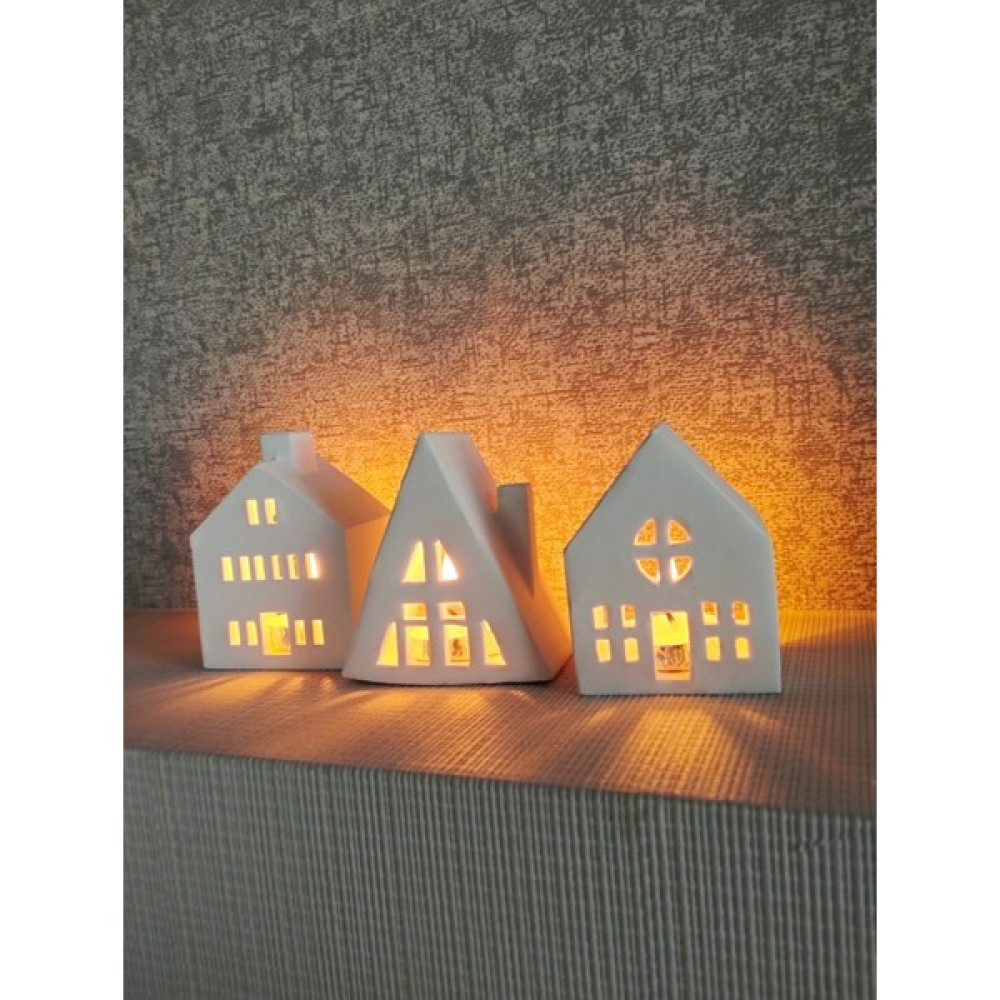 Stone Powder Decorative 3lü Ev Mumluk Dekoratif Beton Mumluk Tealight Mum Dahildir - 0 - Beyaz Şamdan Fiyatı