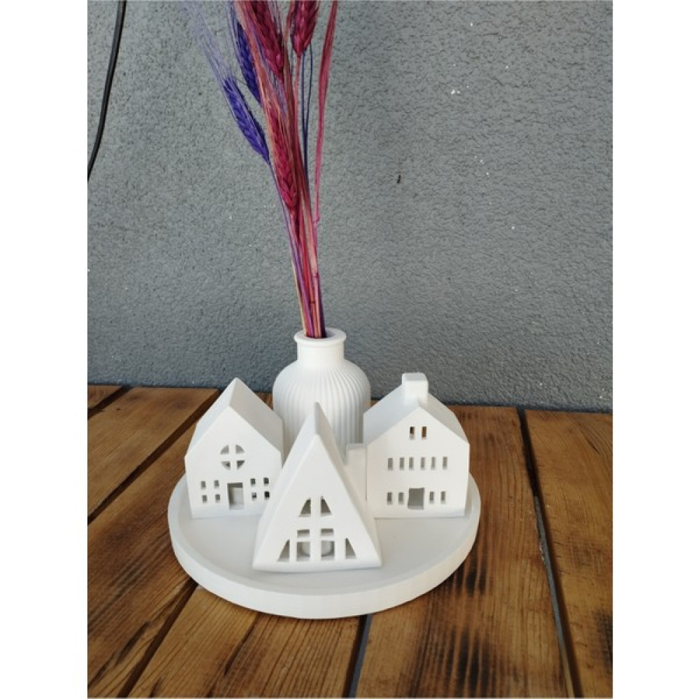 Stone Powder Decorative Dekoratif Beton Set Yuvarlak Tepsi, 3lü Ev Mumluk, Iskandinav Pampas Vazo - 0 - Beyaz Şamdan Fiyatı