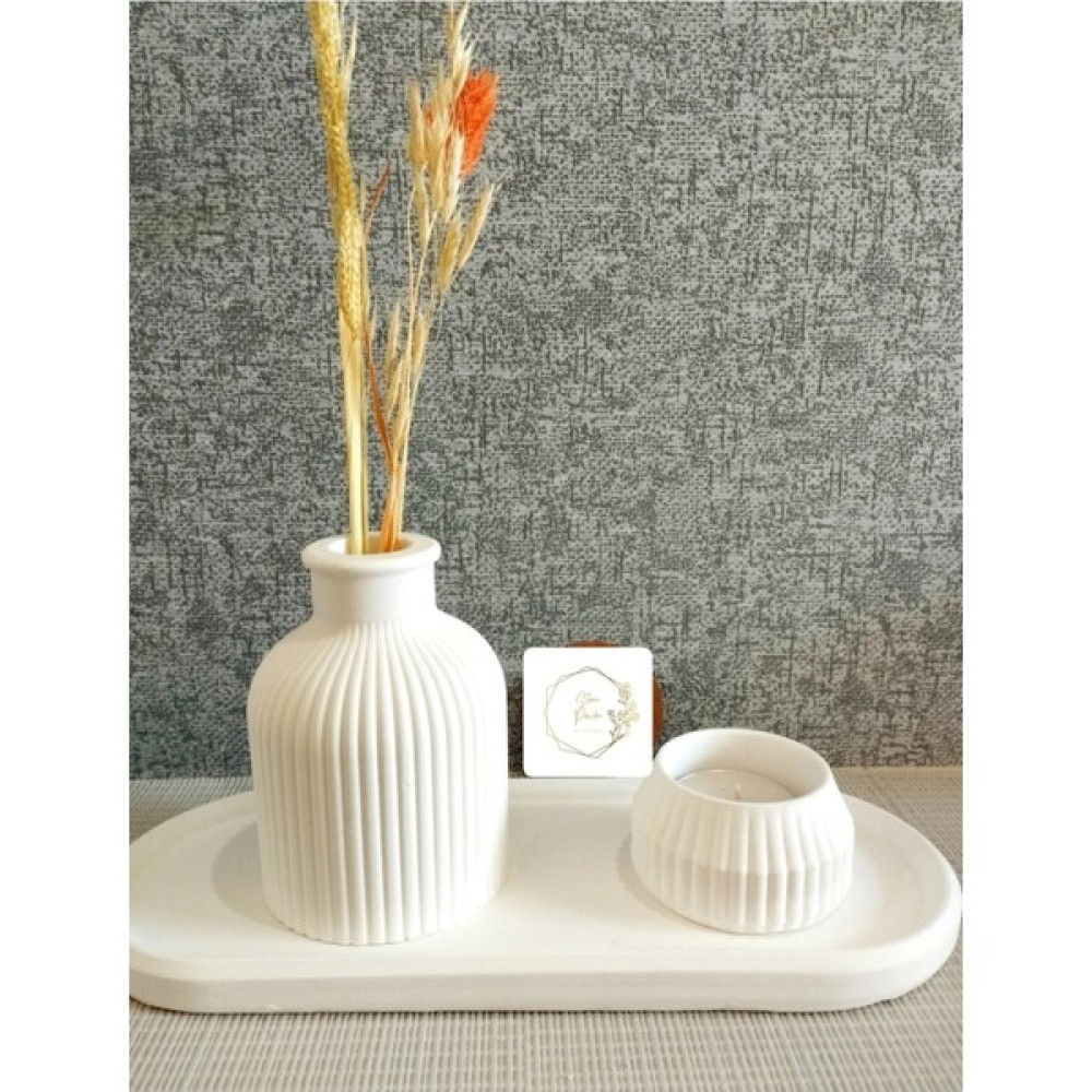 Stone Powder Decorative Dekoratif Oval Tepsi Iskandinav Vazo Tealight Mumluk - 0 - Beyaz Şamdan Fiyatı