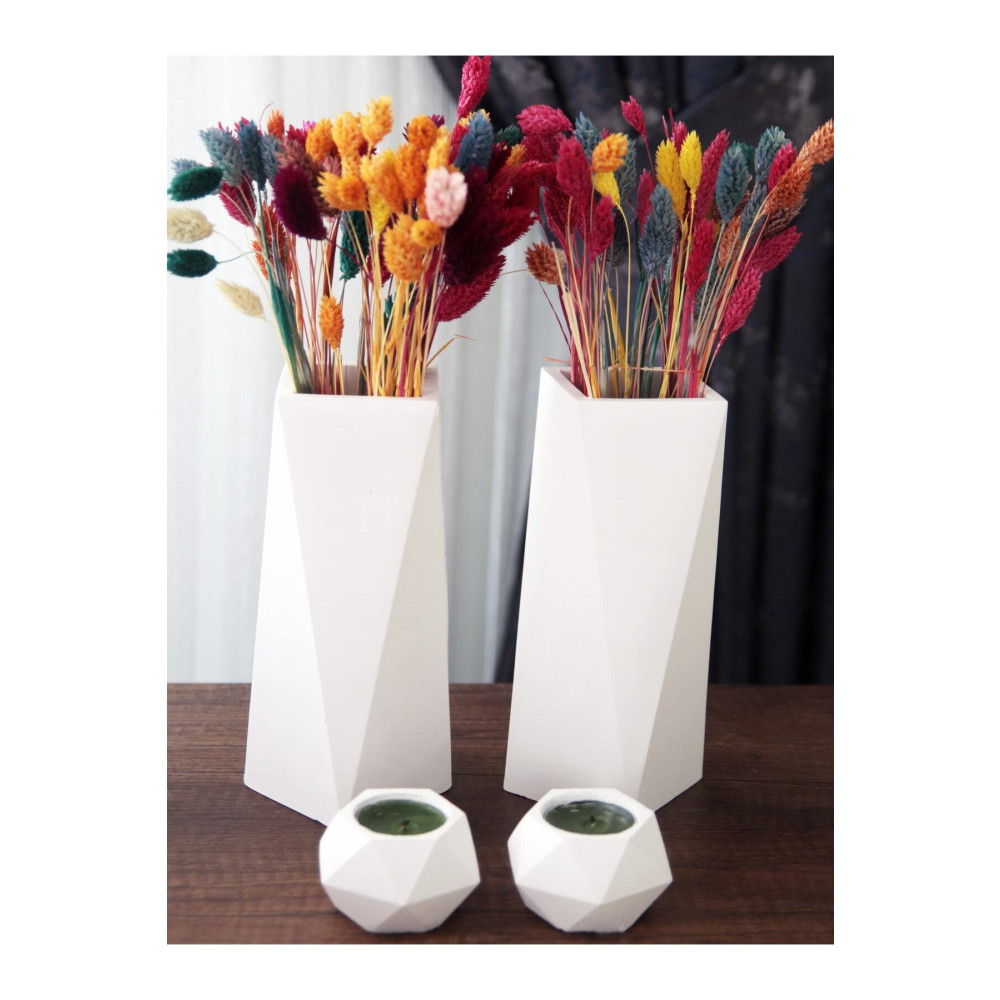 stonnish Geometrik Uzun Vazo 20 Cm Ve Geometrik Tealight Mumluk Set (4 PARÇA) Ham Beyaz Vazo Fiyatı