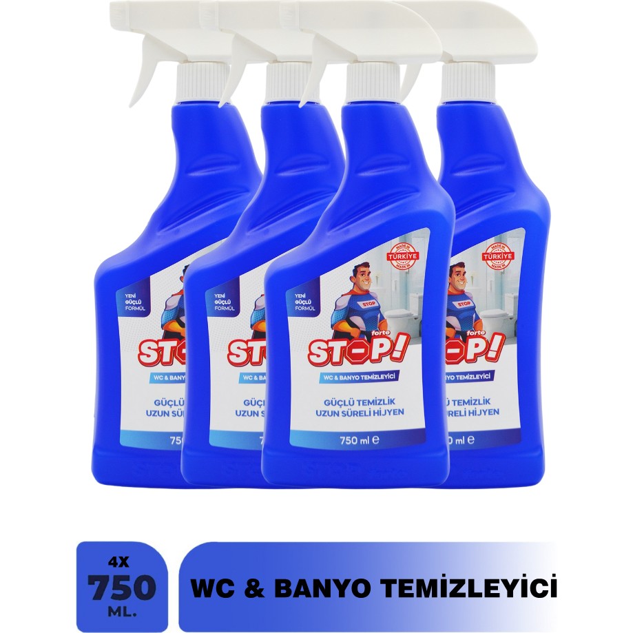 Stop Forte 4'lü Tuvalet ve Banyo Temizleyici 750 ml Güçlü Temizlik Performansı ile Uzun Süreli Hijyen Deterjan ve Temizlik Ürünleri Fiyatı