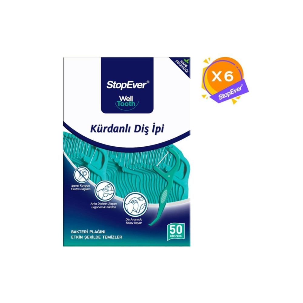 StopEver Well Tooth Kürdanlı Diş Ipi - Nane Ferahlığı - 6x50 Adet Diş İpleri Fiyatı