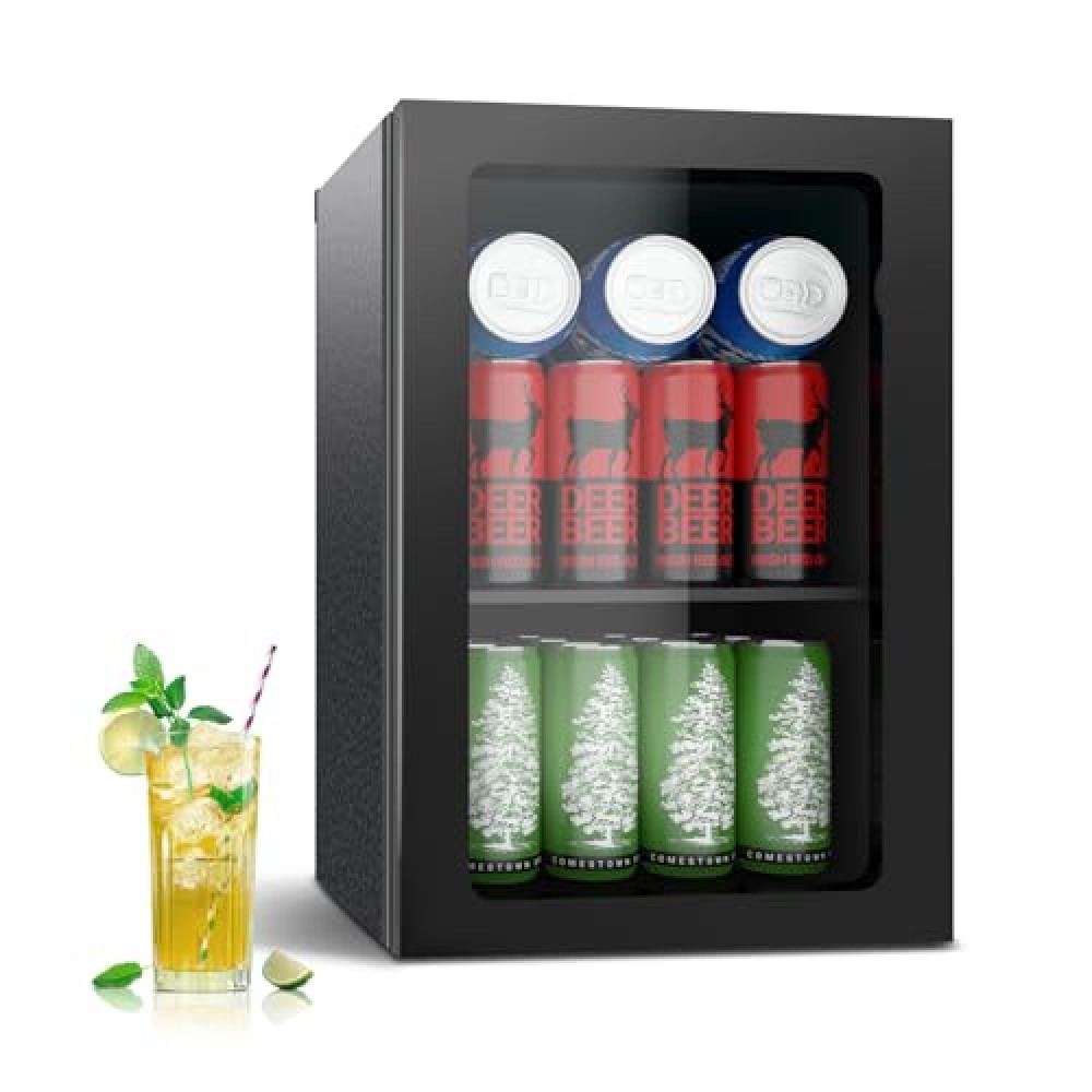 Stopsad Beverage Refrigerator Cooler, 20 Can/0.9 Cubic Feet Mini Fridge with Front View Door and Adjustable Shelves, Small Refrigerator with Temperature Controllable Switch for Soda, Beer or Wine