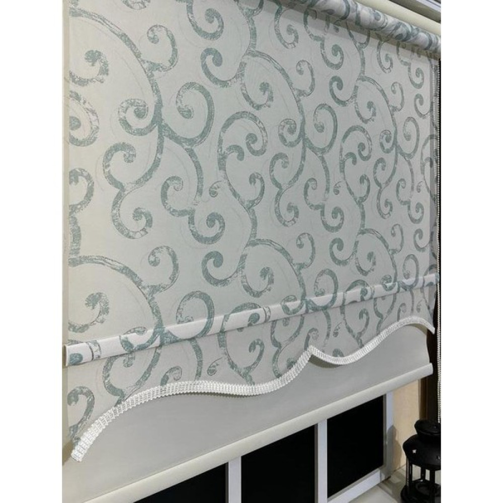 Storburada Çift Mekanizmalı Desenli Tül Stor Perde Gri Yeşil Baskı STB-107 - 100 x 200 cm Stor Perde Fiyatı