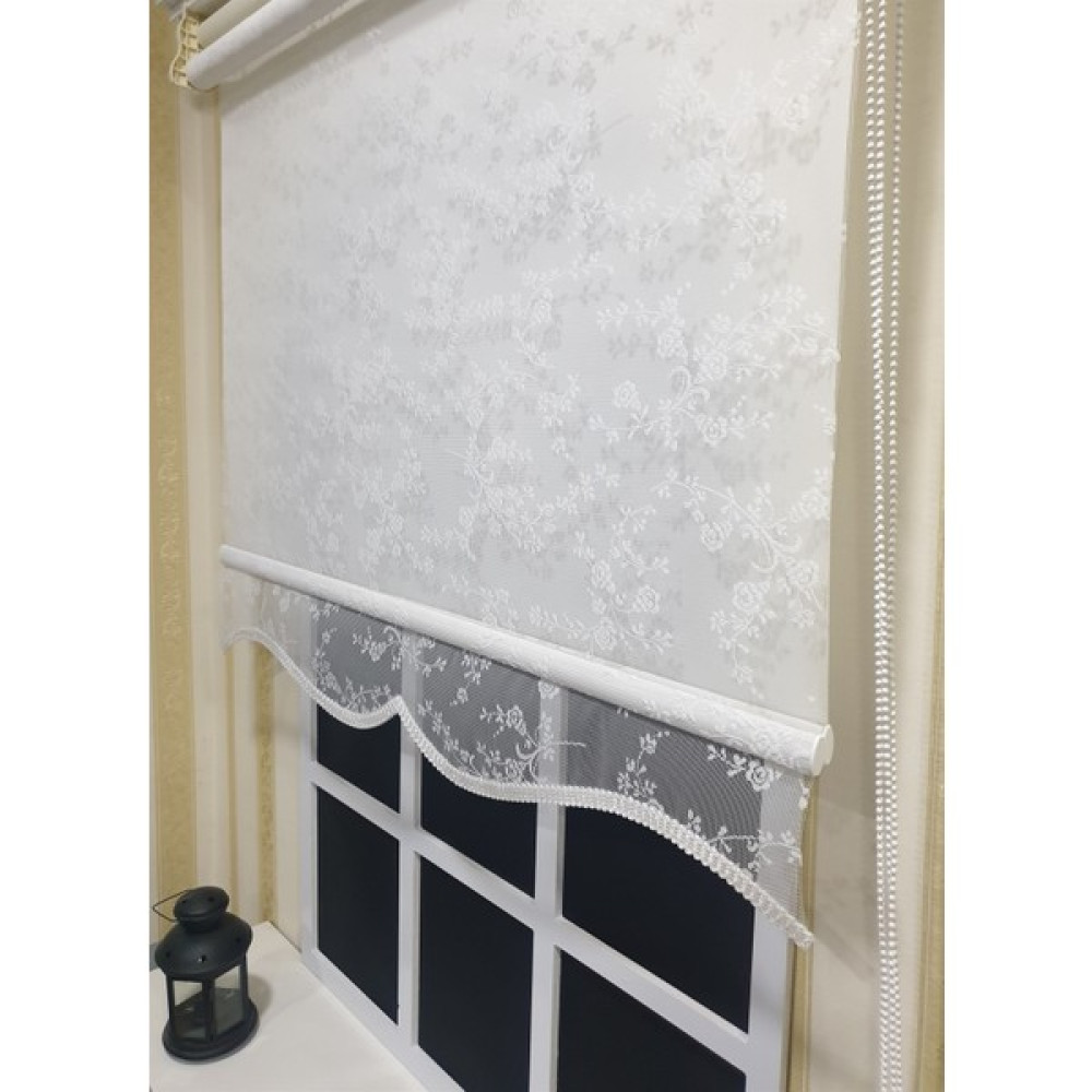 Storburada Çift Mekanizmalı Kırık Beyaz Tül Perde ve Ekru Stor Perde STB4003 - 160 x 190 cm Stor Perde Fiyatı