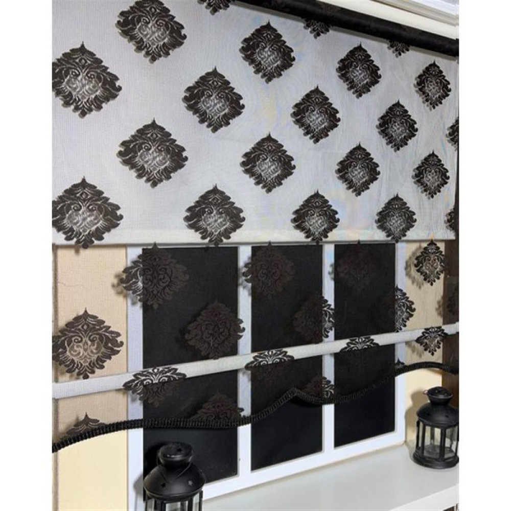 Storburada Çift Mekanizmalı Siyah Tül Perde ve Ekru Stor Perde STB45239-V107 - 100 x 200 cm Stor Perde Fiyatı