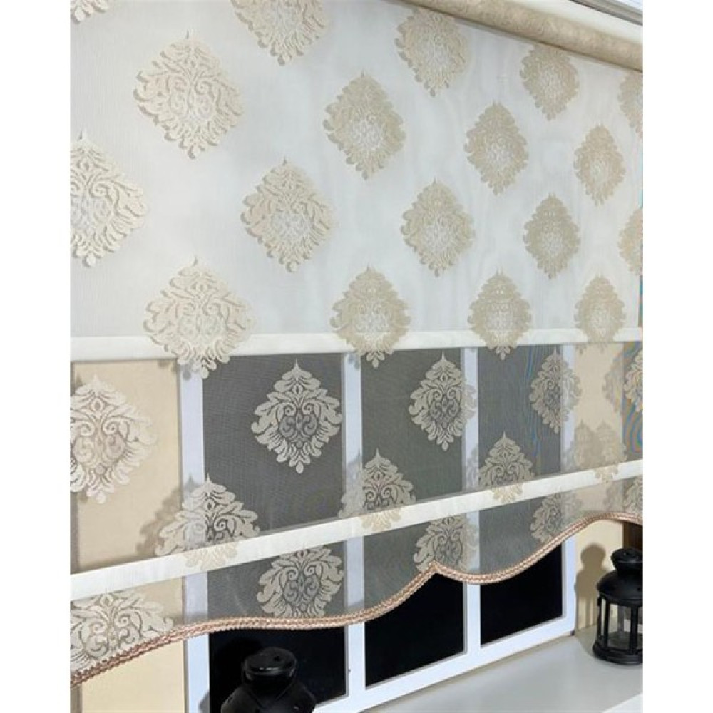 Storburada Çift Mekanizmalı Somon Tül Perde ve Ekru Stor Perde STB45239-V106 - 140 x 200 cm - Bej Stor Perde Fiyatı