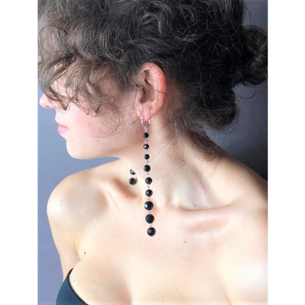 Store Atak Handmade Uzun Siyah Krisyal Taşlı Çelik Sallantılı Kanca Model Halka Kadın Küpe - 1 cm - Renkli Bijuteri Küpe Fiyatı