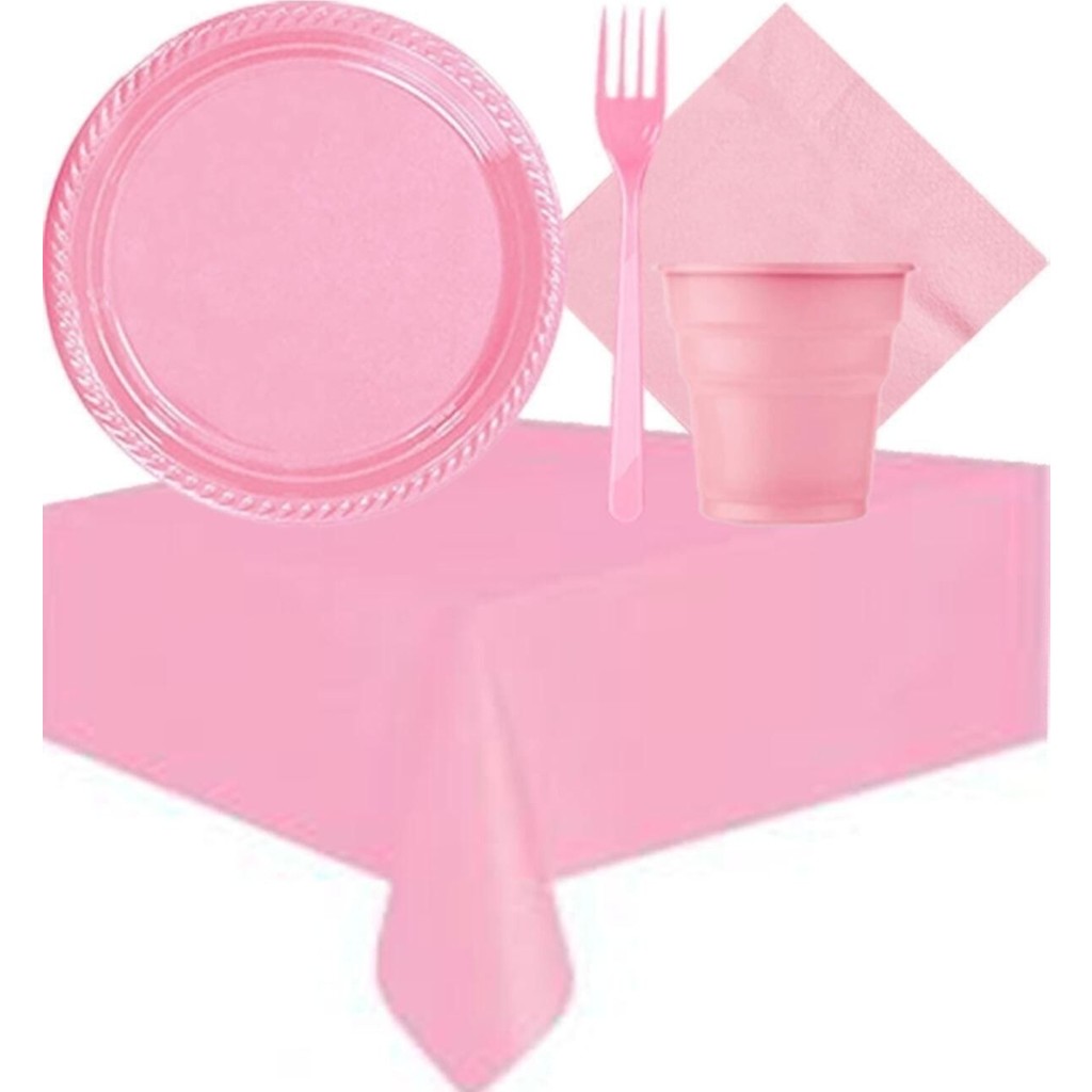 Store Pembe 25 Kişilik Plastik Bardak Çatal Tabak Peçete Masa Örtüsü Fincan / Bardak / Kahve Takımı Fiyatı