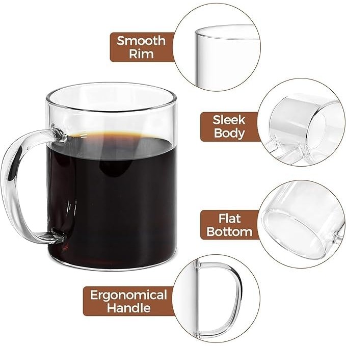 Storemax Borosilikat Cam 6'lı Kupa Seti, Ergonomik Saplı, Düz Tabanlı, Pürüzsüz Kenarlı, Ince Tasarımlı, Içecekler Için, 200ML - 1 Adet Fincan / Bardak / Kahve Takımı Fiyatı