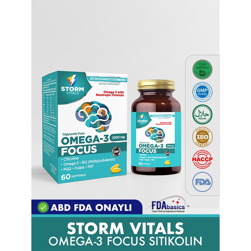 Storm Omega Focus Sitikolin Complex 60 Softjel Yüksek Kalitede Omega-3 ve B12 İçeren Besin Takviyesi Sporcu Besini & Supplementler Fiyatı