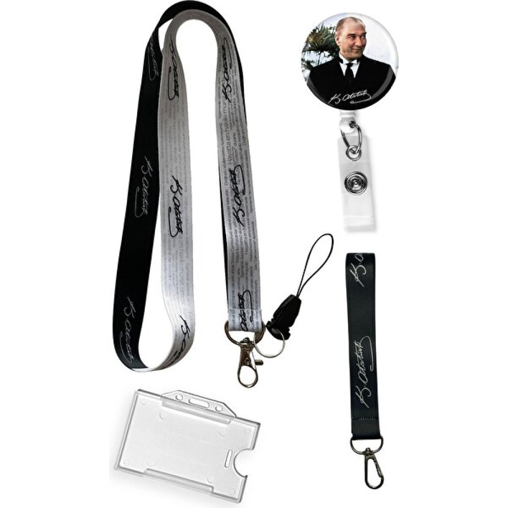Stormistoretr Atatürk Imza Desenli 4 Lü Set Boyun Ipi Anahtarlık Yoyo Yaka Kartlığı - Siyah - İpli - 42 cm Plastik Kart Malzemeleri Fiyatı